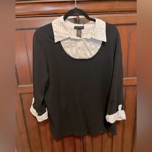 Lane Bryant size 18/20 sweater with built in collared shirt, black and white.